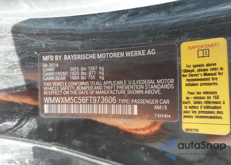 2015 Mini Hardtop Cooper from USA, damaged, VIN WMWXM5C56FT973606